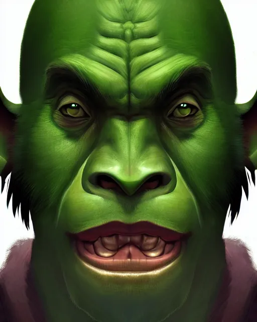 Image similar to « a portrait of a green orc chief, a character portrait by paul kelpe, reddit contest winner, sots art, ilya kuvshinov, 2 d art, parallax »