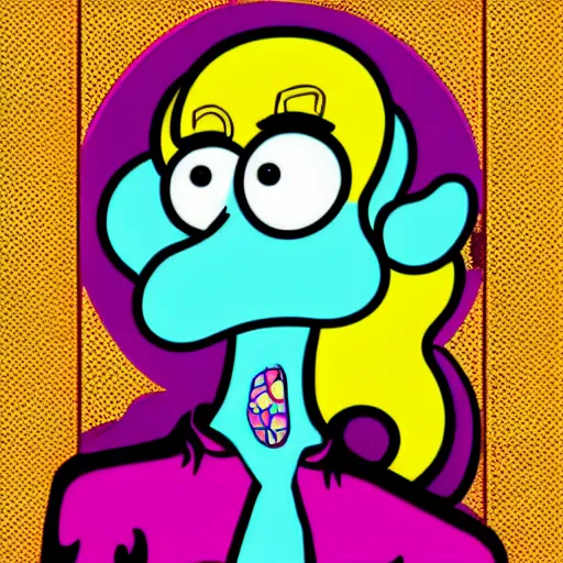 Image similar to handsome squidward as male, colorful pop art style