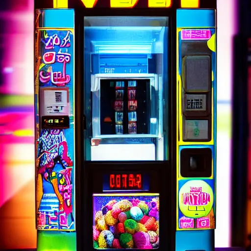 Image similar to vending machine item is a cybernetic rabbit, tilt shift, display photo, highly detailed, colorful, highly textured