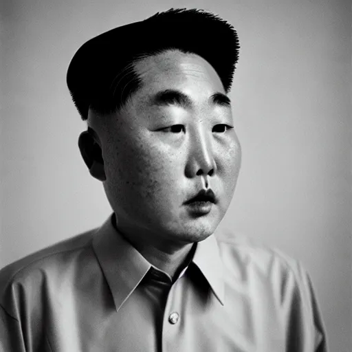 Prompt: araki nobuyoshi style photography of detailed north korean kim chen with detailed face smelling detailed weed bush