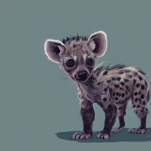 Image similar to cute baby robot hyena, small, highly detailed concept art