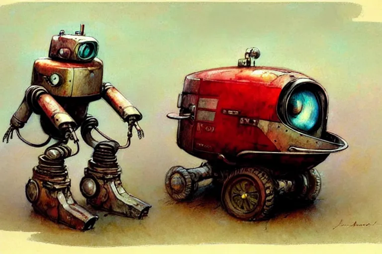 Image similar to adventurer ( ( ( ( ( 1 9 5 0 s retro future robot android fat rat wagon robot. muted colors. ) ) ) ) ) by jean baptiste monge!!!!!!!!!!!!!!!!!!!!!!!!! chrome red