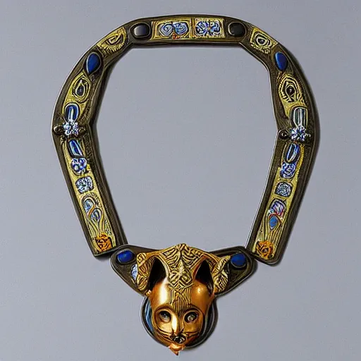 Prompt: artnouveau necklace of sekhmet and bastet by René lalique