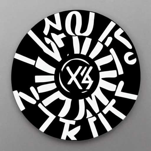 Image similar to black on white graphic design sticker in style of david rudnick, eric hu, guccimaze, acid, y 2 k, 4 k sharpening,