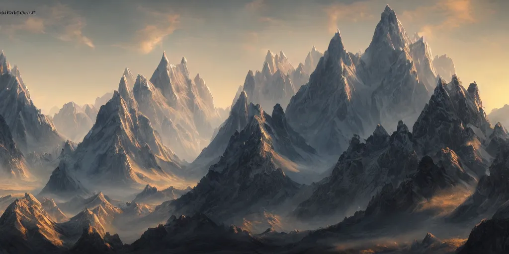 Image similar to beautiful matte painting of a fantasy mountains