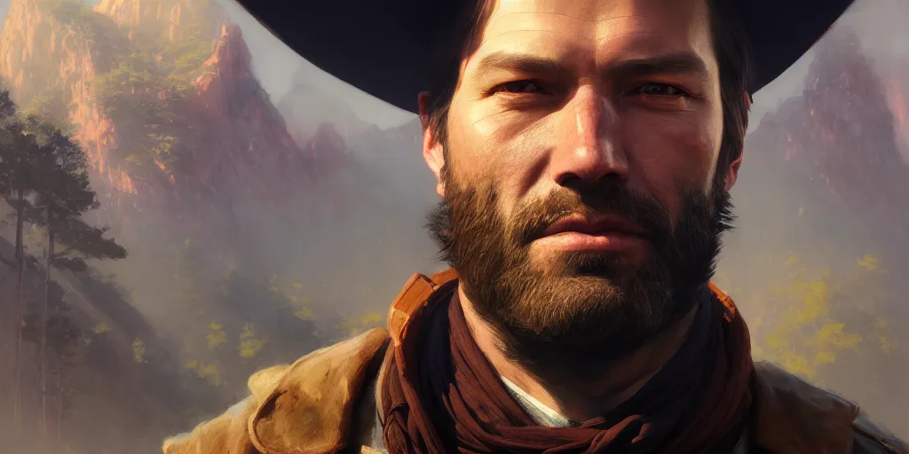 Image similar to detailed portrait of arthur morgan, extremely detailed digital painting, in the style of fenghua zhong and ruan jia and jeremy lipking and peter mohrbacher, mystical colors, rim light, beautiful lighting, 8 k, stunning scene, raytracing, octane, trending on artstation
