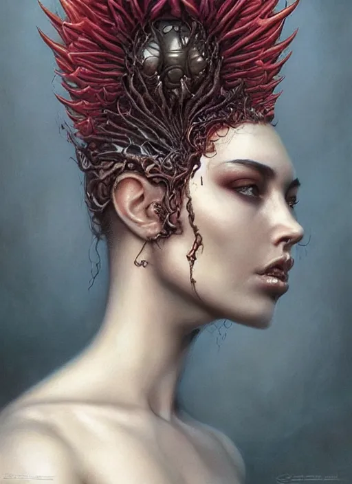 Image similar to a detailed facial portrait of the queen of blades, a beautiful face, mutation, by tom bagshaw, by dorian cleavenger, zdzisław beksinski, bastien lecouffe - deharme trending on artstation