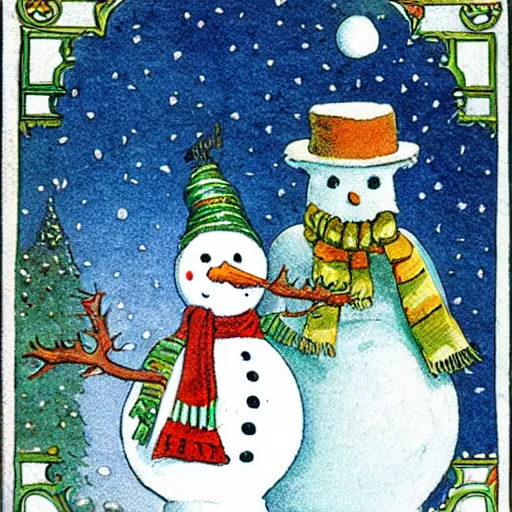 Image similar to victorian snowman illustration greeting card by walter crane