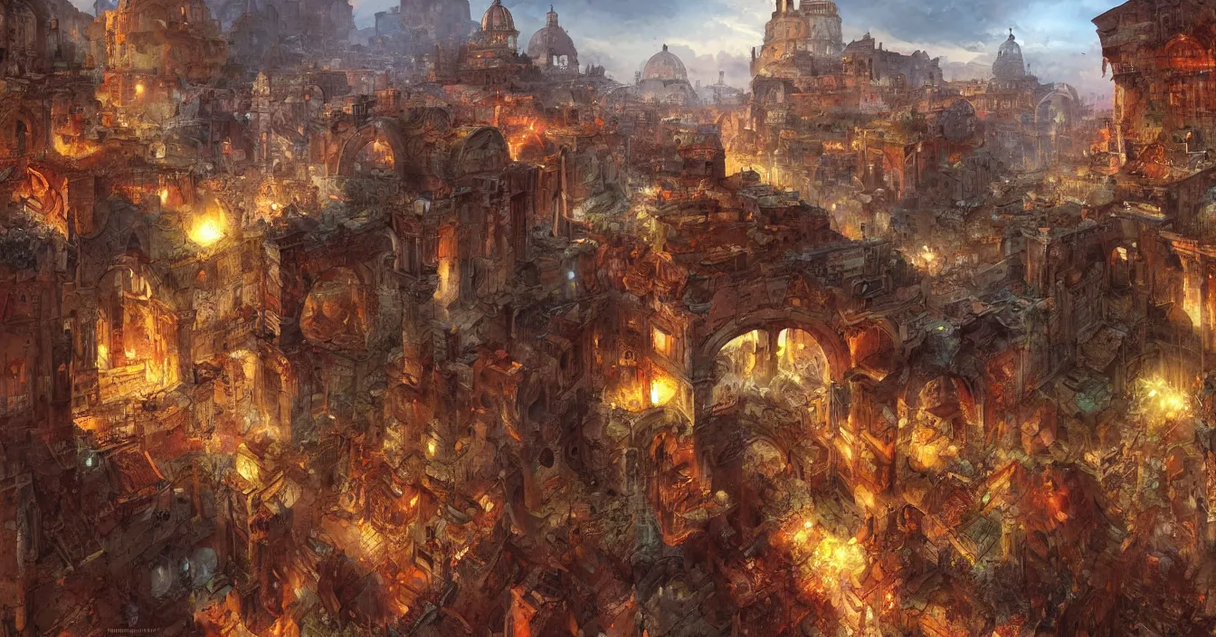 Prompt: Imagiantion, All roads lead to Rome, detail, great sense for composition, by Marc Simonetti,