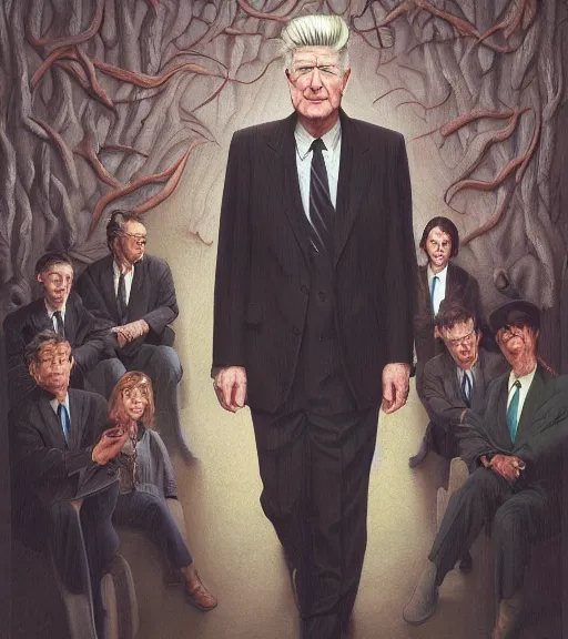 Image similar to David Lynch in Twin Peaks (1990), intricate, highly detailed, centered, studio background, digital painting, artstation, concept art, smooth, sharp focus, illustration, artgerm, donato giancola, Joseph Christian Leyendecker, Ed Repka, Les Edwards, WLOP, Artgerm