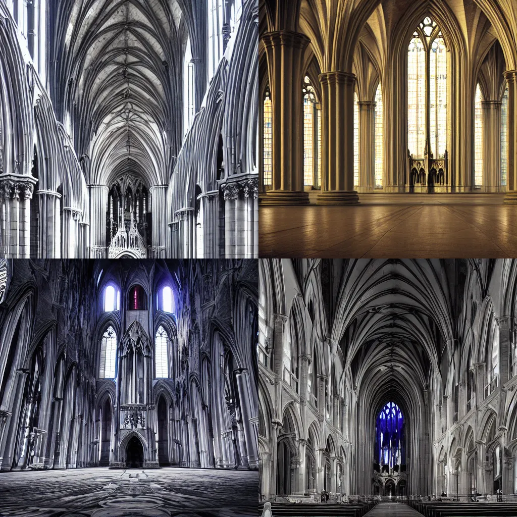 Prompt: A gothic spaceship floating in space, arches, architecture, cathedral, space, 8k, ultra detailed