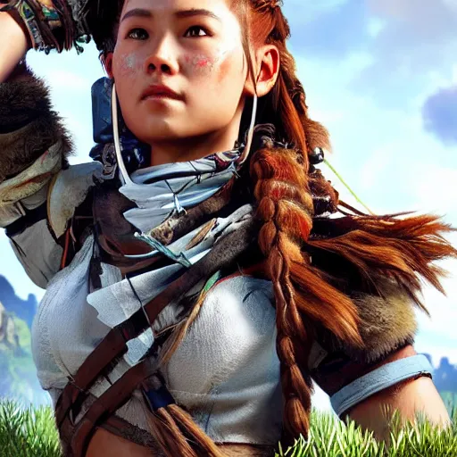 Image similar to Aloy of horizon zero dawn really exist, photorealism, detailed, portrait