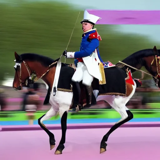 Prompt: French Emperor Napoleon Bonaparte I running in the Paris, 2024 Olympics Games Marathon. Photo courtesy of ESPN