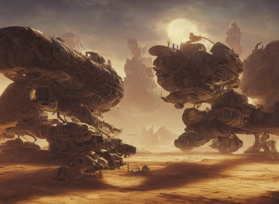 Prompt: colossal crashed dieselpunk space ship on desert planet by peter mohrbacher, firefly, unreal engine 5, extreme detail, hyper realism, realistic shading, cinematic composition, realistic render, octane render, detailed textures, photorealistic, colorful, raytracing