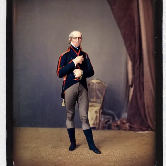 Prompt: color polaroid from 18th century france of napoleon bonaparte candid shot by Tarkovsky