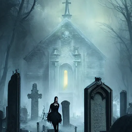 Prompt: kerli koiv the craft standing in a cemetery, gothic, darkwave, darksynth, concept art, sharp, digital matte painting, art by greg rutkowski, wlop, dramatic lighting, trending on artstation