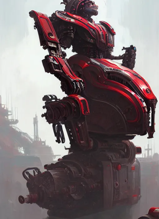 Prompt: a portrait of epic mechanical futuristic war machine with red and white accent and label written indonesia. highly detailed, digital painting, concept art, smooth, sharp focus, illustration, art by greg rutkowski