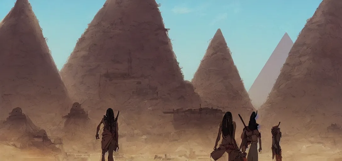 Image similar to egyptian landscape, desert, zombies, by studio ghibli and greg rutkowski,