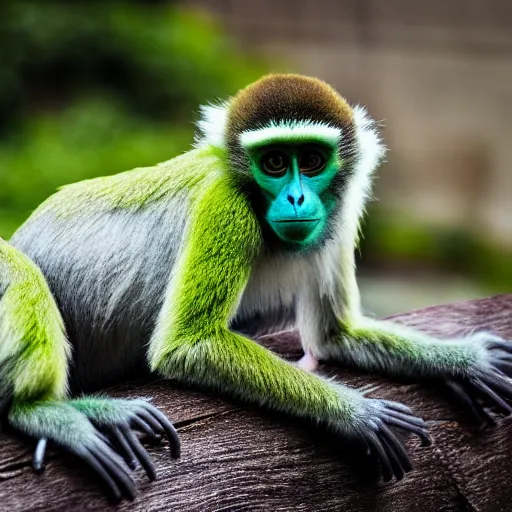 Image similar to a photo of a green monkey wearing headphones