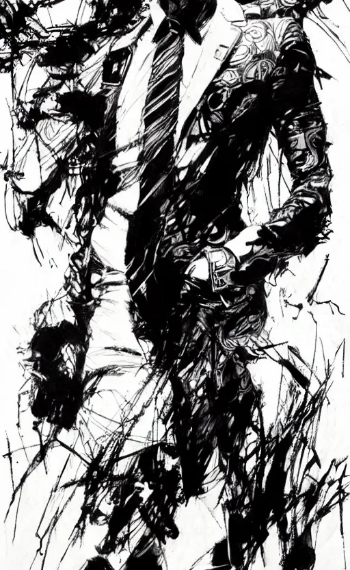 Prompt: full body portrait of nick cave, concept art, sumi - e style, intricate linework, artstation, trending, highly detailed, smooth, focus, art by yoji shinkawa and glenn fabry, lee bermejo, gabriele dell'otto