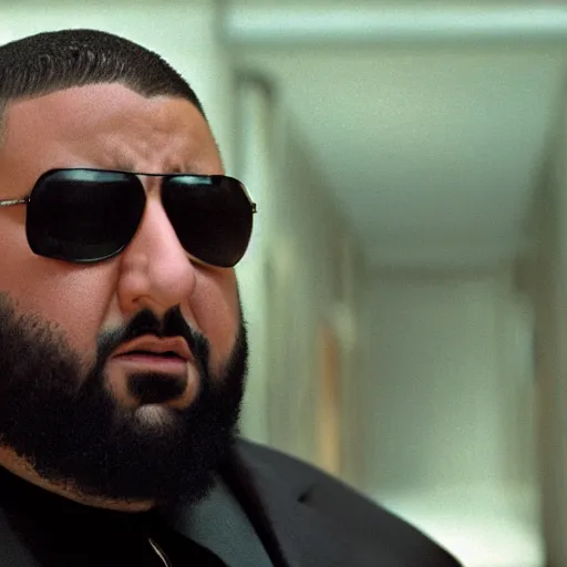 Prompt: a cinematic film still of DJ Khaled starring in The Matrix (1999), portrait, 40mm lens, shallow depth of field, close up, split lighting, cinematic