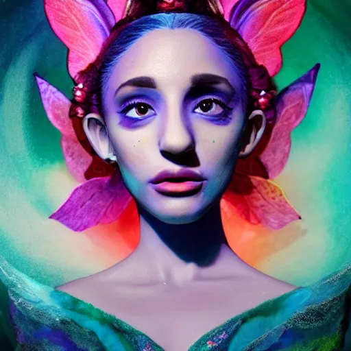 Image similar to Portrait of salvia trip faerie goddess Ariana Grande. Claymation. intricate abstract. intricate artwork. nightmare fuel. by Dave McKean. octane render, trending on artstation, greg rutkowski very coherent symmetrical artwork. cinematic, hyper realism, high detail, octane render, 8k, iridescent accents