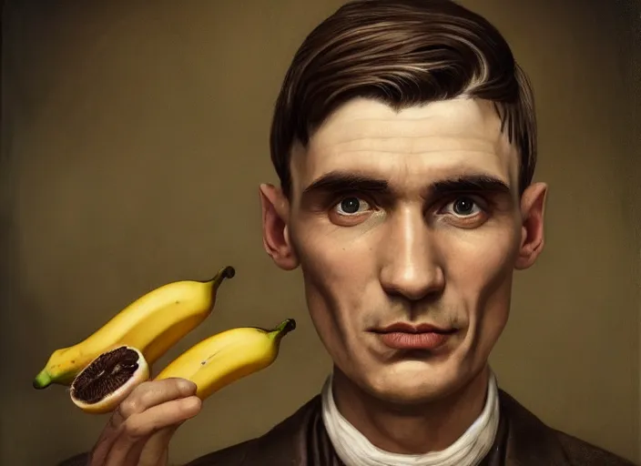 Image similar to thomas shelby in the form of a banana, lowbrow, matte painting, 3 - d highly detailed, in the style of mark ryden,