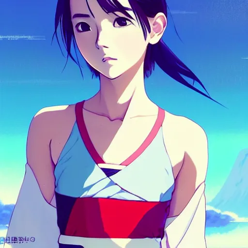 Image similar to a beautiful boyish japanese emma watson alluring instagram model, wearing elegant japanese hiphop leotard outfit with subtle mayan patterns and native fashion, aztec street fashion bathing suit, jrpg fashion, gapmoe yandere grimdark, trending on pixiv fanbox, painted by greg rutkowski makoto shinkai takashi takeuchi studio ghibli, akihiko yoshida