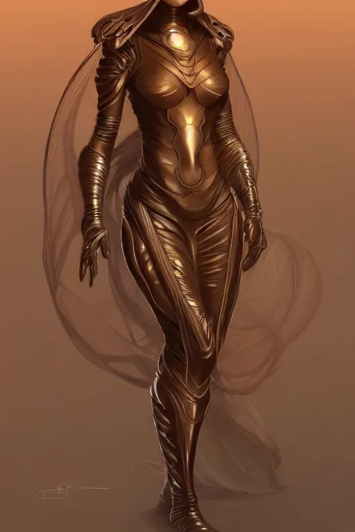 Prompt: a beautiful exotic female fremen, in a still suit on dune, dark fantasy, intricate, elegant, highly detailed, digital painting, artstation, concept art, matte, sharp focus, illustration, art by artgerm and alphonse mucha