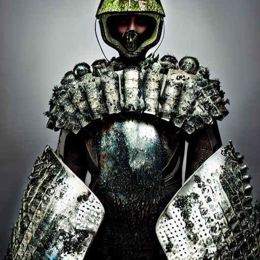 Prompt: a portrait of a beautiful young male wearing an alexander mcqueen armor made of liquid petrol , photographed by andrew thomas huang, artistic