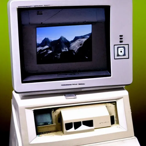 Image similar to a 2 0 0 0's crt computer displaying a webpage, disposable camera photo, flash on, screen dim.