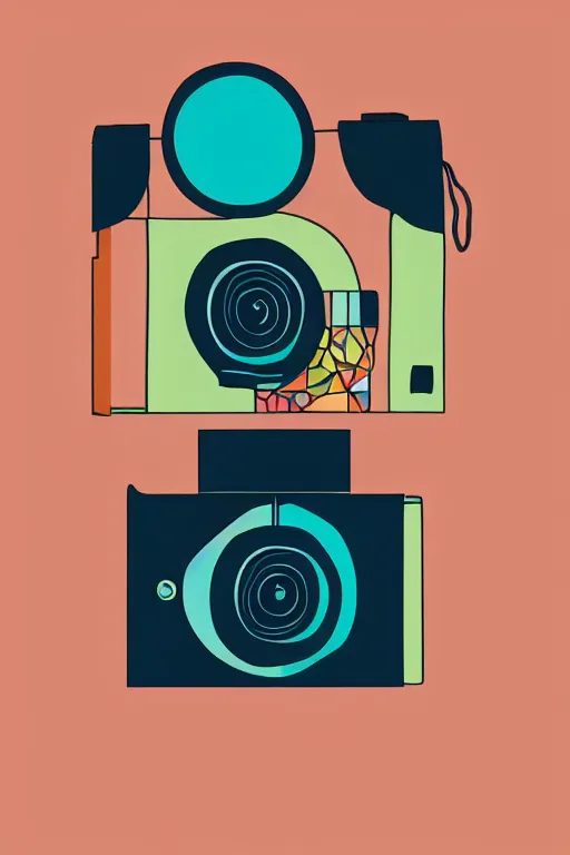 Prompt: minimalist boho style art of a colorful camera, illustration, vector art