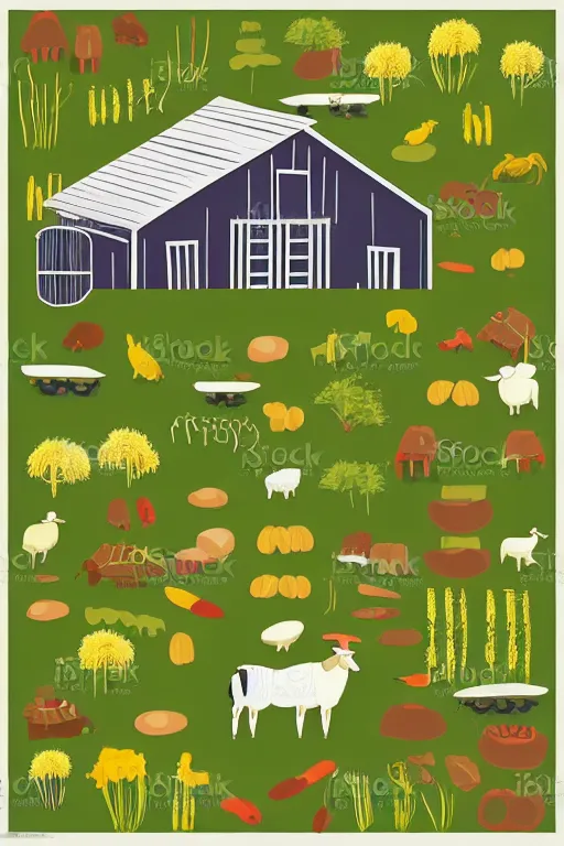 Prompt: minimalist boho style art of a farm, illustration, vector art