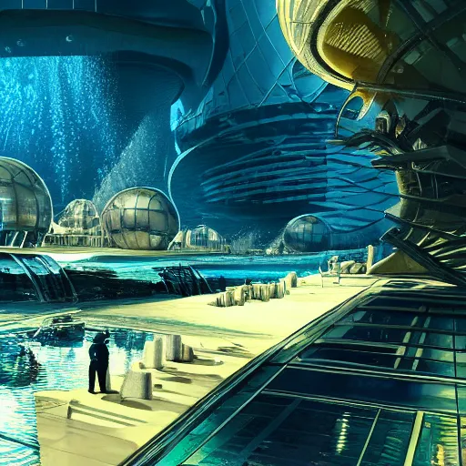 Image similar to futuristic underwater dome city, highly detailed, dramatic lighting, 4k,