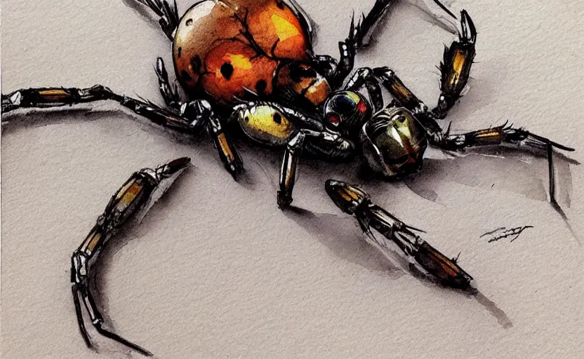 Prompt: concept art of a spider, pinterest, artstation trending, behance, watercolor, by coby whitmore, silver, laser light,