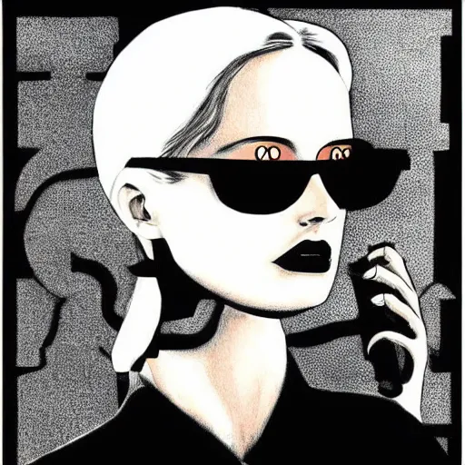 Prompt: cyberpunk hacker eva green portrait sunglasses, illustrated by edward gorey, escher, aschenbach, mikko