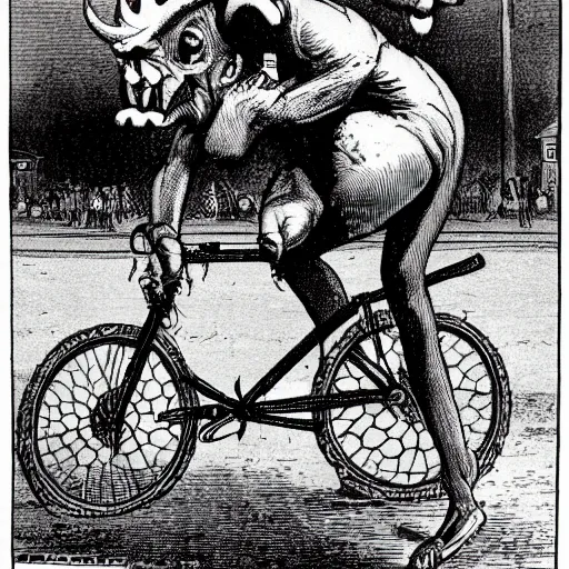 Prompt: the Jewish devil riding a bike