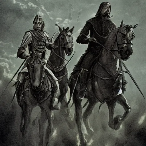 Prompt: illustration of The riders of Rohan in the style of J.R.R Tolkien 4K detail