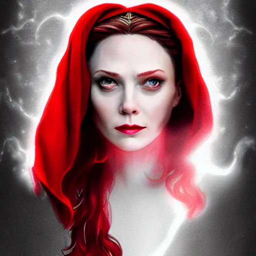 Image similar to A portrait of elizabeth as scarlet witch with horns, cinematic, digital art, amazing detail