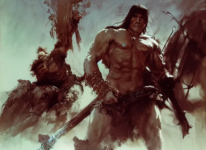 Image similar to conan the barbarian, intricate, elegant, highly detailed, john park, frazetta, sparth, ruan jia, jeffrey catherine jones