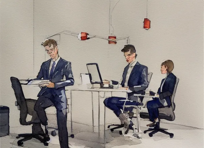 Image similar to concept art of a modern office life, pinterest, artstation trending, behance, watercolor, by coby whitmore *, silver, laser light *,