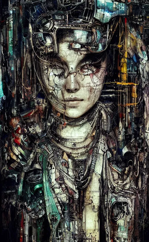 Image similar to woman wearing gown made of mech mask rendered in unreal engine, cyberpunk, rave, scifi, painted by albrecht durer | bernard buffet | carne griffiths | wlop