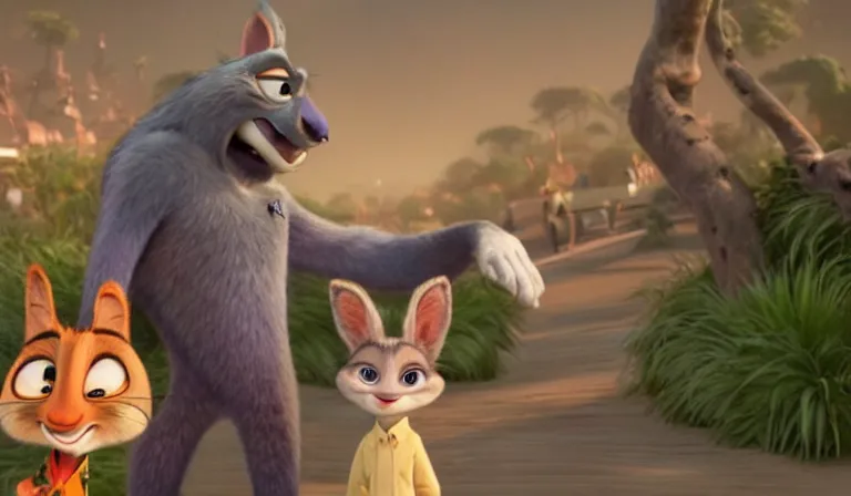 Prompt: A scene from Zootopia. Big Cry, tear, She's crying. Pixar Digital Movies