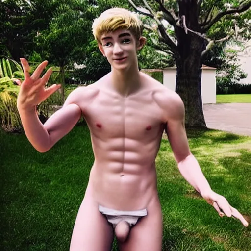 Prompt: “a realistic detailed photo of a guy who is an attractive humanoid who is half robot and half humanoid, who is a male android, twitch streamer Ninja Tyler Blevins, shiny skin, posing like a statue, blank stare, by the pool as a pool boy , display”