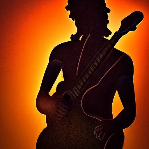 Prompt: !dream Statue of David, strumming his guitar on the live stage, backlighting, highly detailed, award-winning, photograph