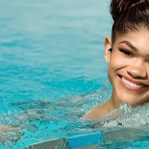 Prompt: Zendaya swimming, high quality, studio lighting, Kodak portra