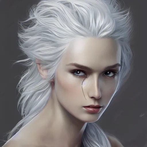 Image similar to god, young, white hair, long hair, intricate, ethereal, highly detailed, sharp focus, artstation, digital painting, by stanley lau and artgerm