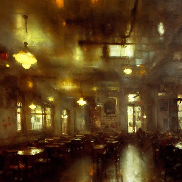 Prompt: interior of pizzeria by jeremy mann