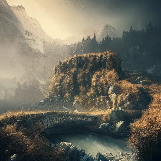 Prompt: michal karcz grunge painting of a beautiful landscape. , underground theme, detailed, elegant, intricate, 4k,