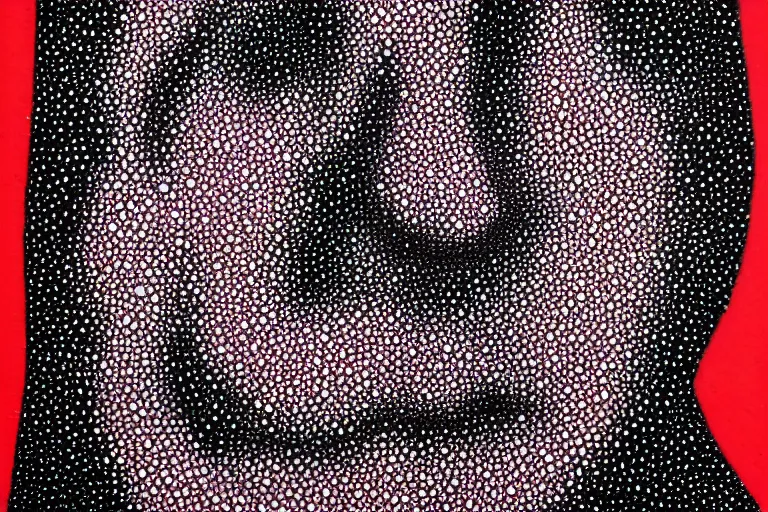 Image similar to face made out of planet, faceless people dark, dots, drip, stipple, pointillism, technical, abstract, minimal, style of francis bacon, asymmetry, pulled apart, cloak, hooded figure, made of dots, abstract, balaclava